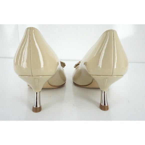 Prada Nude Patent Beaded Broach Mid Heel Pointy Toe Pumps - Picture 10 of 12